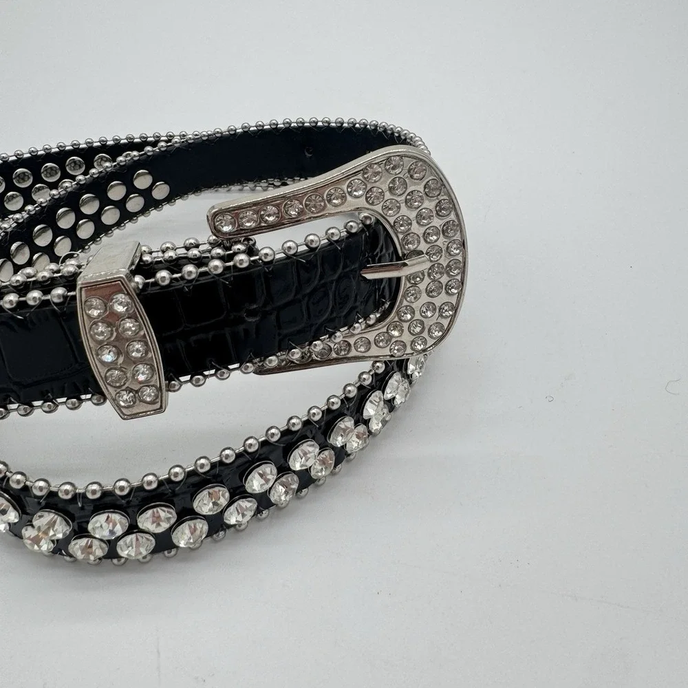 B.B. Simon Crystal Rhinestone‎ Studded Belt Women's Medium Western Bling Cowgirl
